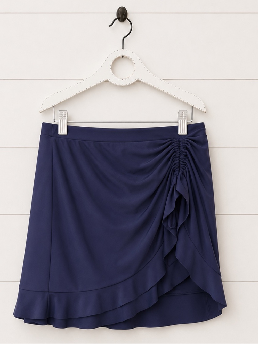 Navy Ruffle Swim Skirt with Side Drawstring